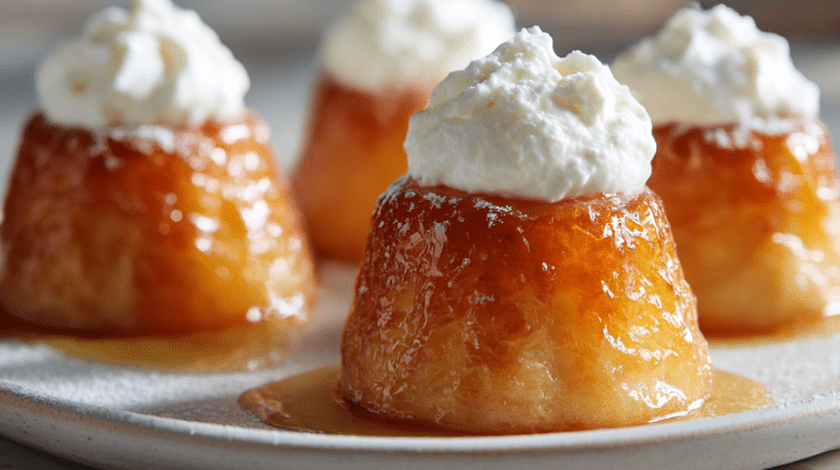Babas au rhum airfryer parfaitement dorés et croustillants, présentés sur une assiette.