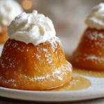 Babas au rhum airfryer garnis de crème et de fruits, prêts à déguster.