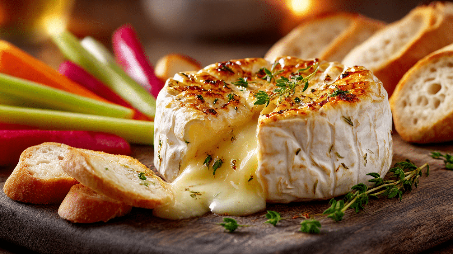 Camembert rôti airfryer citronné avec des herbes fraîches sur le dessus