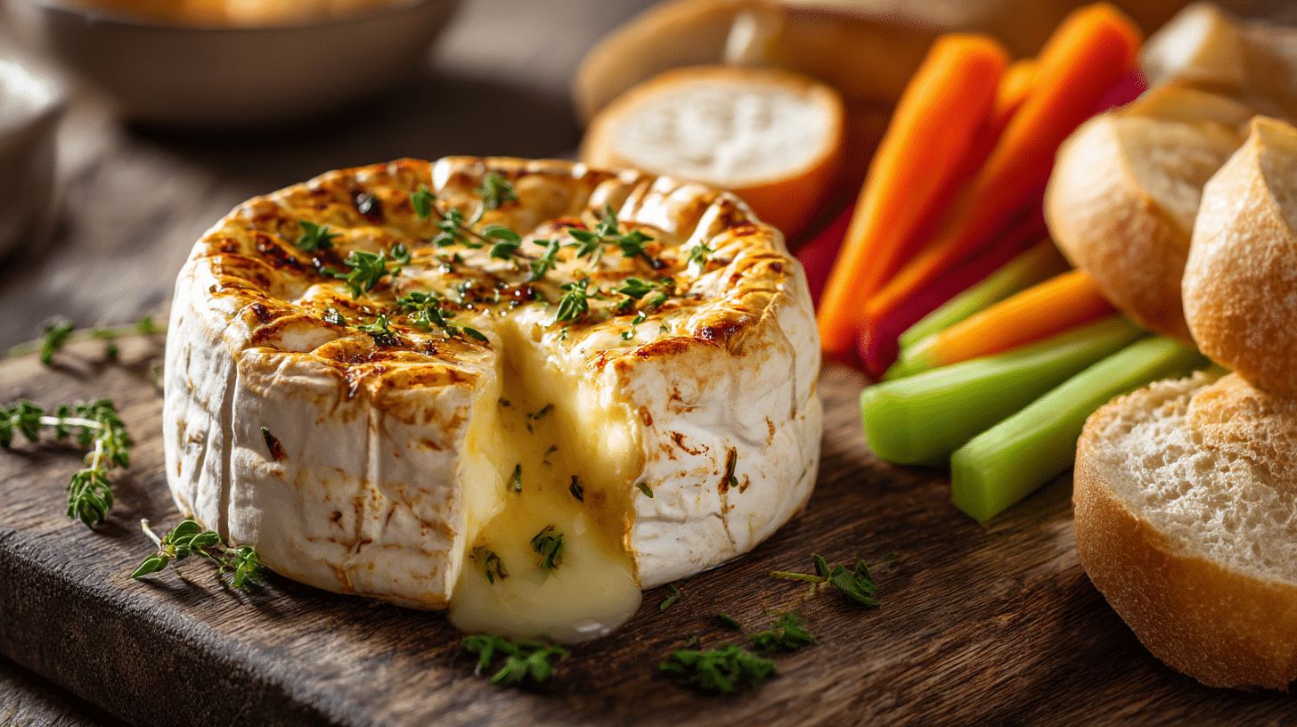Camembert rôti airfryer doré et croustillant sur une assiette