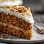 Carrot cake airfryer servi sur une assiette décorée, parfait pour un goûter.