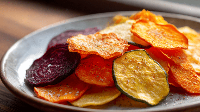 Chips légumes airfryer croustillantes prêtes à déguster, présentées dans un bol.