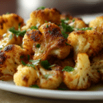 Chou-fleur airfryer croustillant en vue haute, parfaitement doré et savoureux.