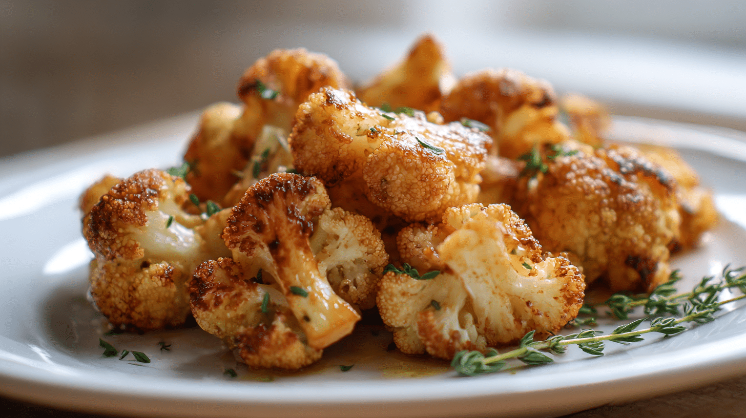 Chou-fleur airfryer prêt à être servi, une recette simple et rapide.