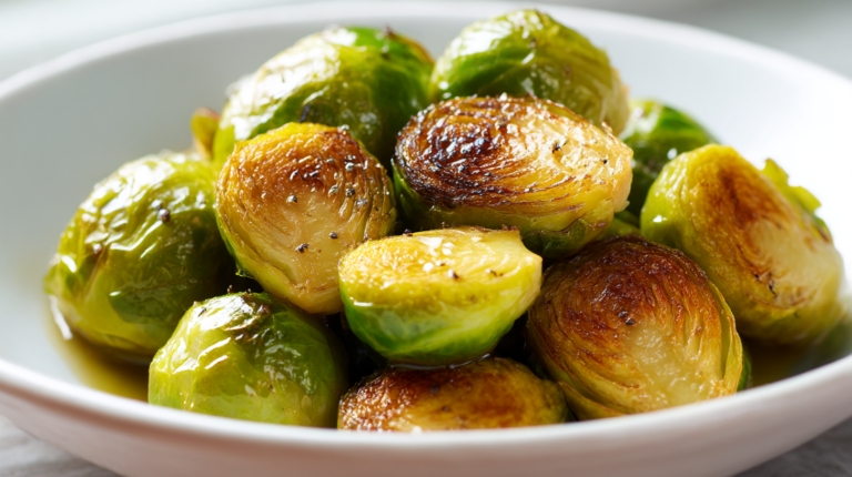Choux de Bruxelles croustillants cuisinés à l'airfryer, joliment présentés dans un plat