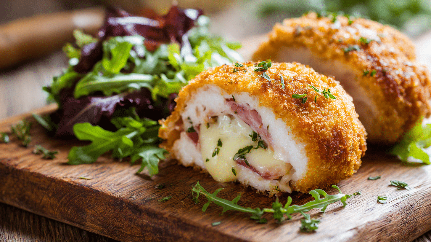 Cordon bleu surgelé airfryer présenté dans une assiette avec des légumes