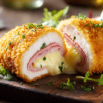 Cordon bleu surgelé airfryer croustillant servi avec une sauce