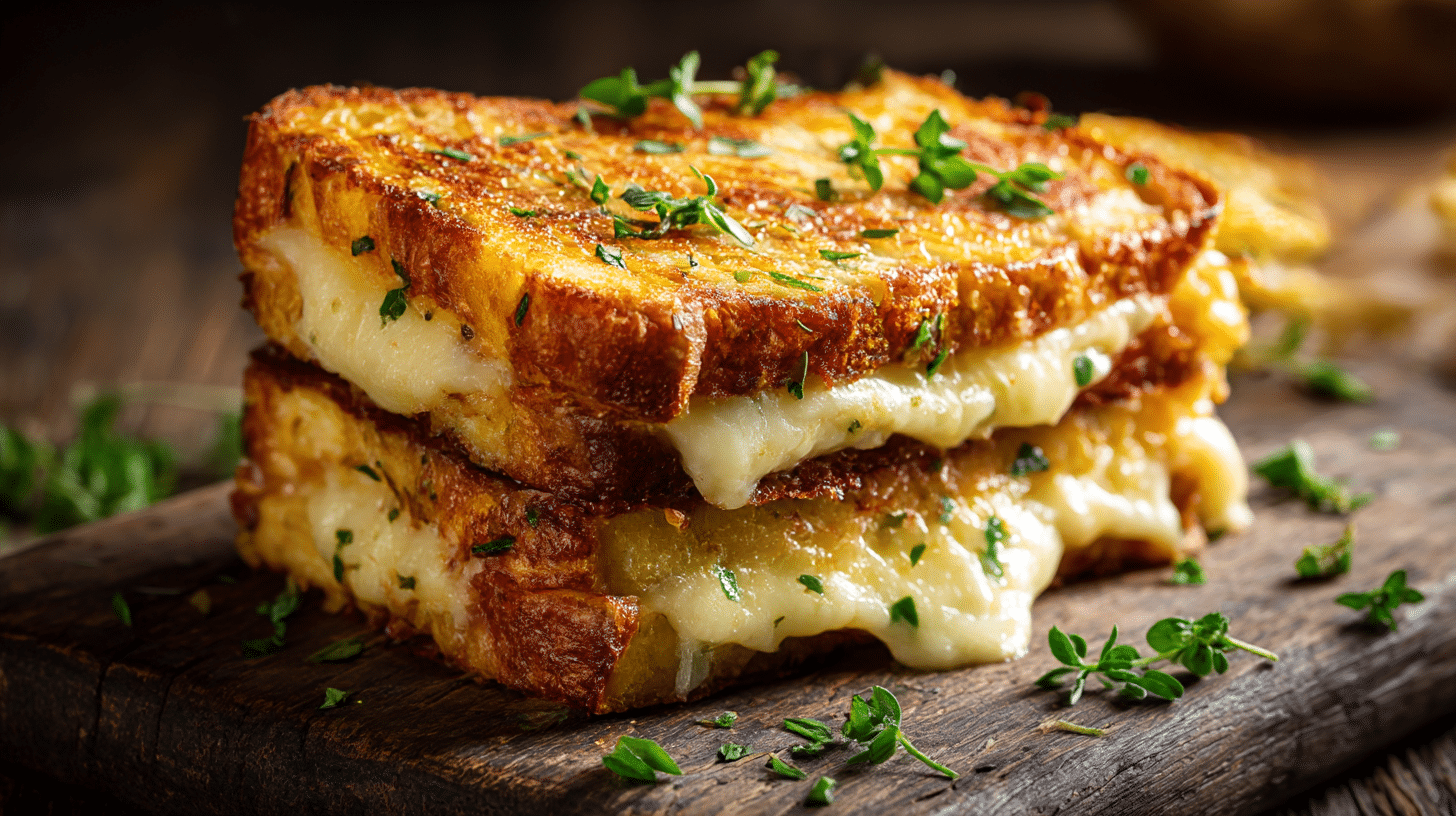Croque-monsieur au airfryer, coupé en tranches appétissantes pour le partage.