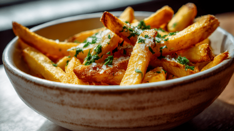 Frites au airfryer croustillantes et dorées, prêtes à être dégustées.