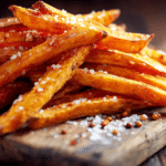 Frites patate douce airfryer croustillantes sur une assiette blanche