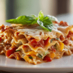 Lasagnes légères airfryer vues de haut avec une texture dorée et croustillante.