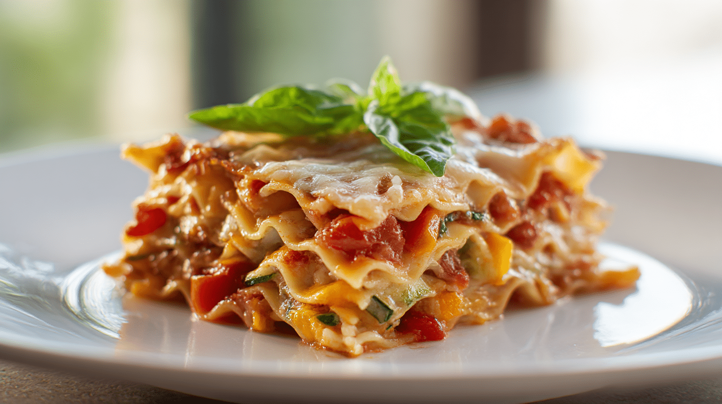Lasagnes légères airfryer vues de haut avec une texture dorée et croustillante.