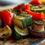 Légumes anticucho airfryer croustillants sur une assiette.