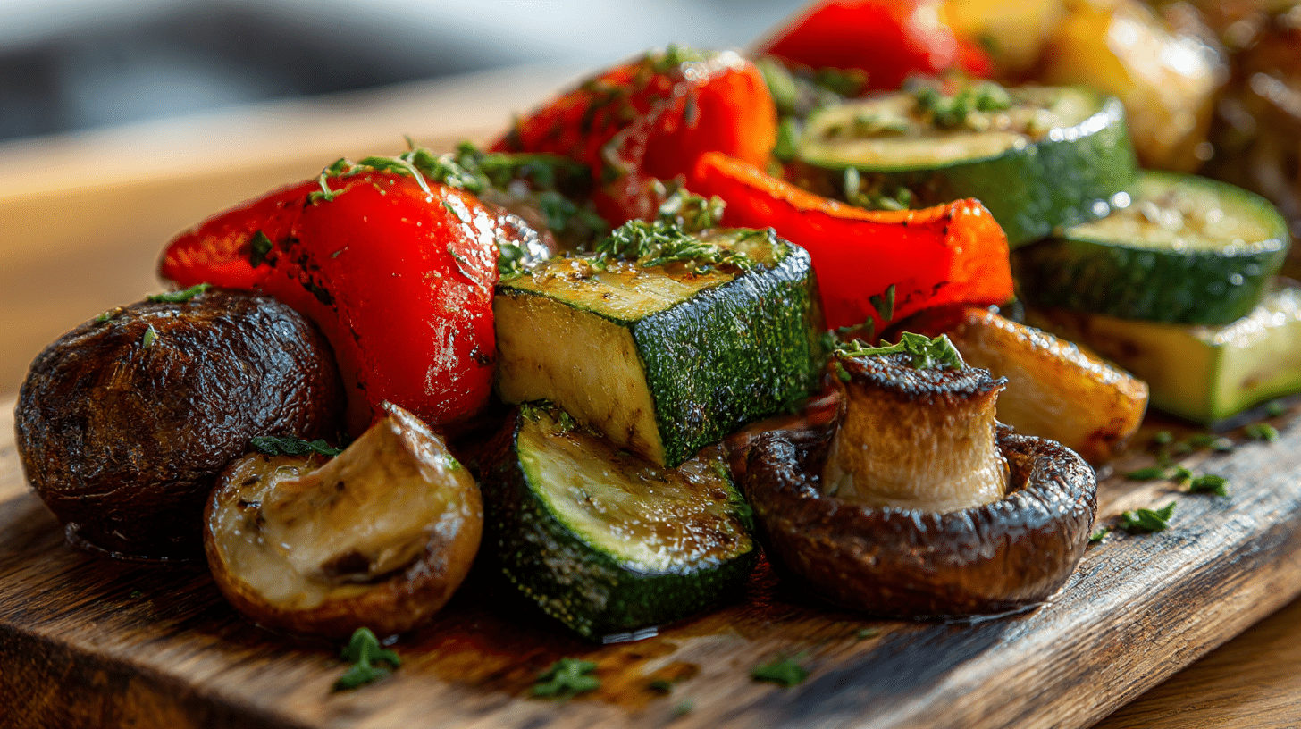 Légumes anticucho airfryer croustillants sur une assiette.