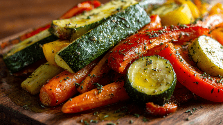 Légumes au airfryer croustillants, prêts à être dégustés.