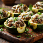Légumes farcis airfryer croustillants, prêts à servir avec une belle coloration dorée.