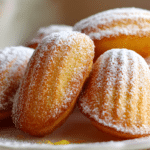 Madeleines moelleuses airfryer présentées sur un plat, croustillantes et dorées.