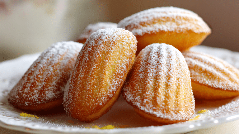 Madeleines moelleuses airfryer présentées sur un plat, croustillantes et dorées.