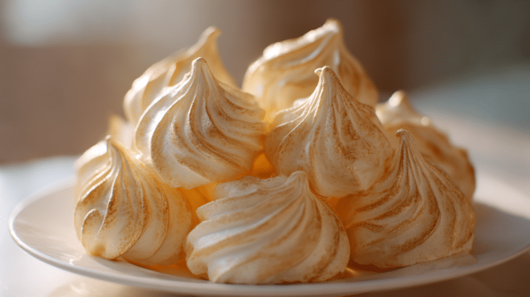 Meringues croustillantes airfryer présentées sur une assiette, montrant leur texture légère.