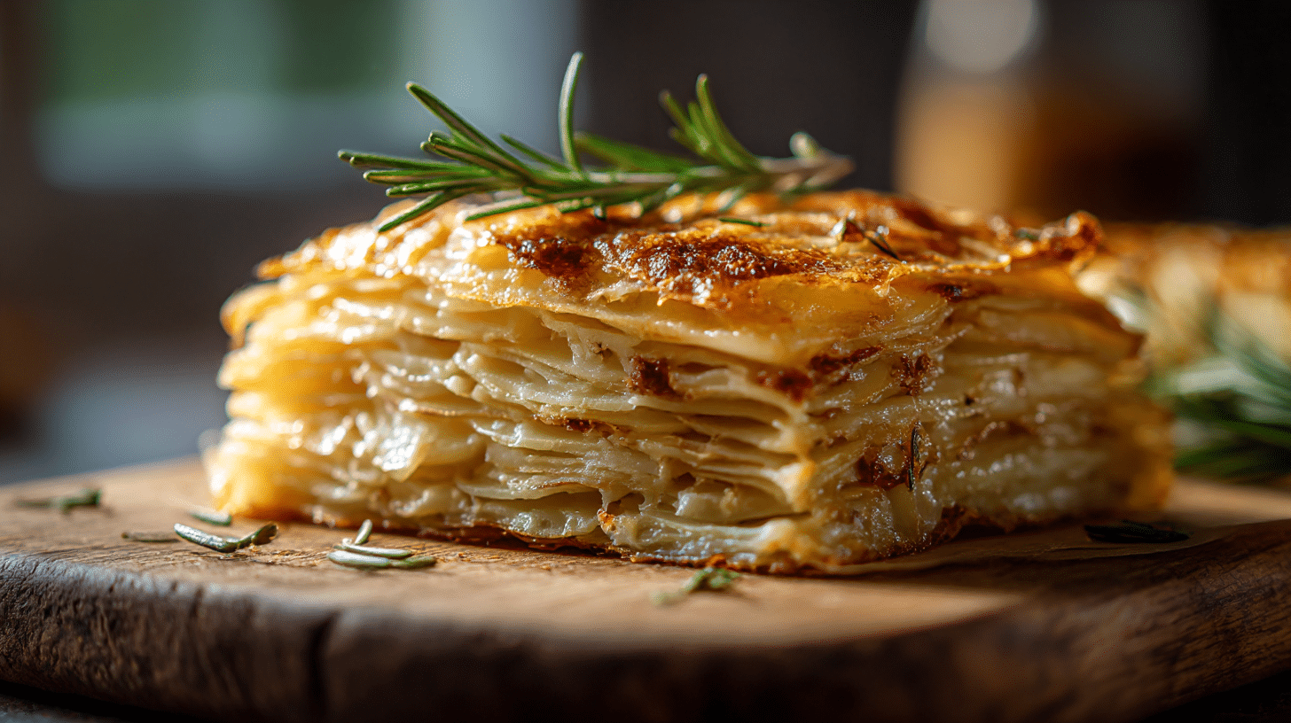 Millefeuille pommes terre airfryer, croustillant et doré, prêt à déguster