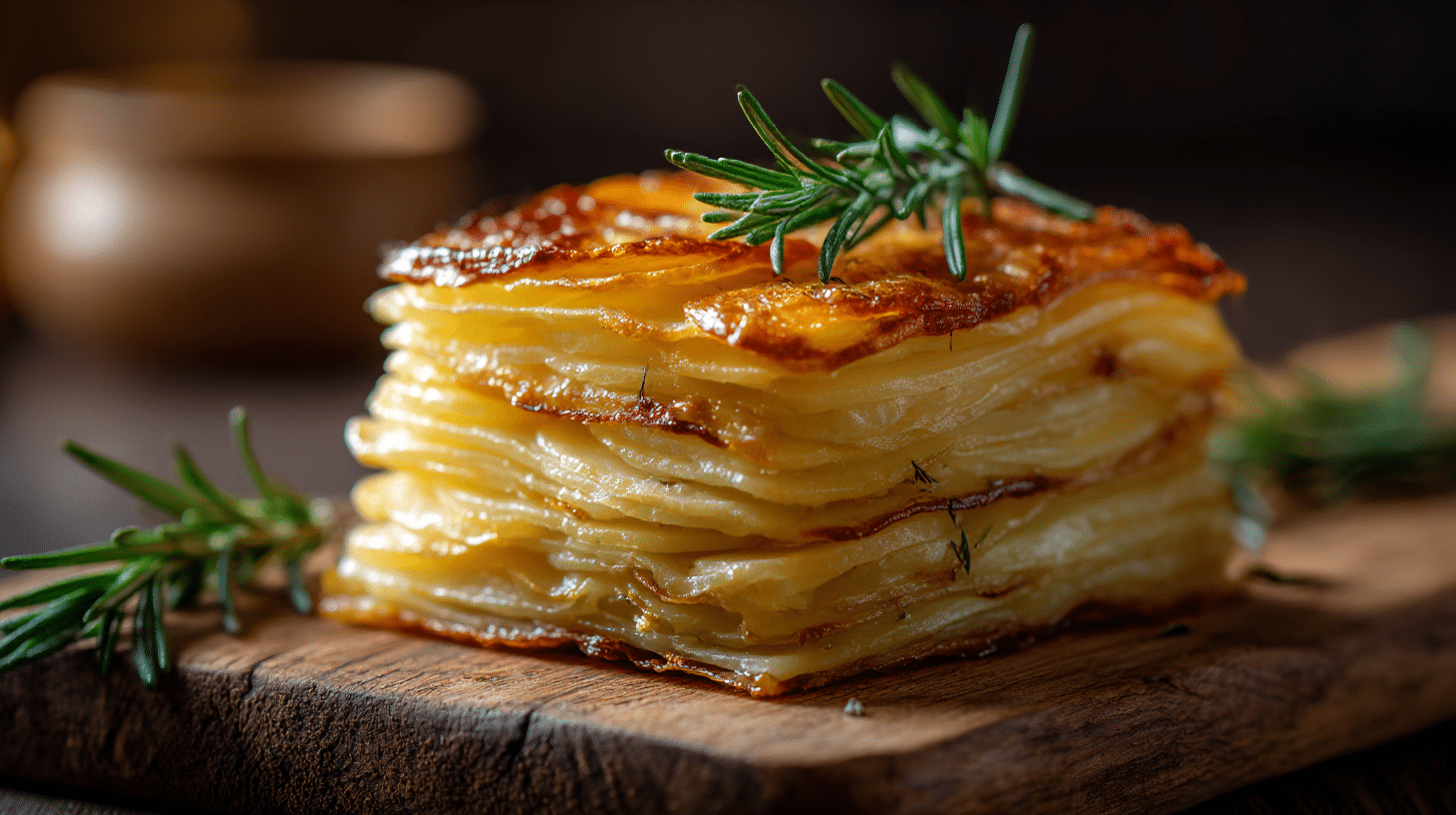 Millefeuille pommes terre airfryer présenté comme en restaurant