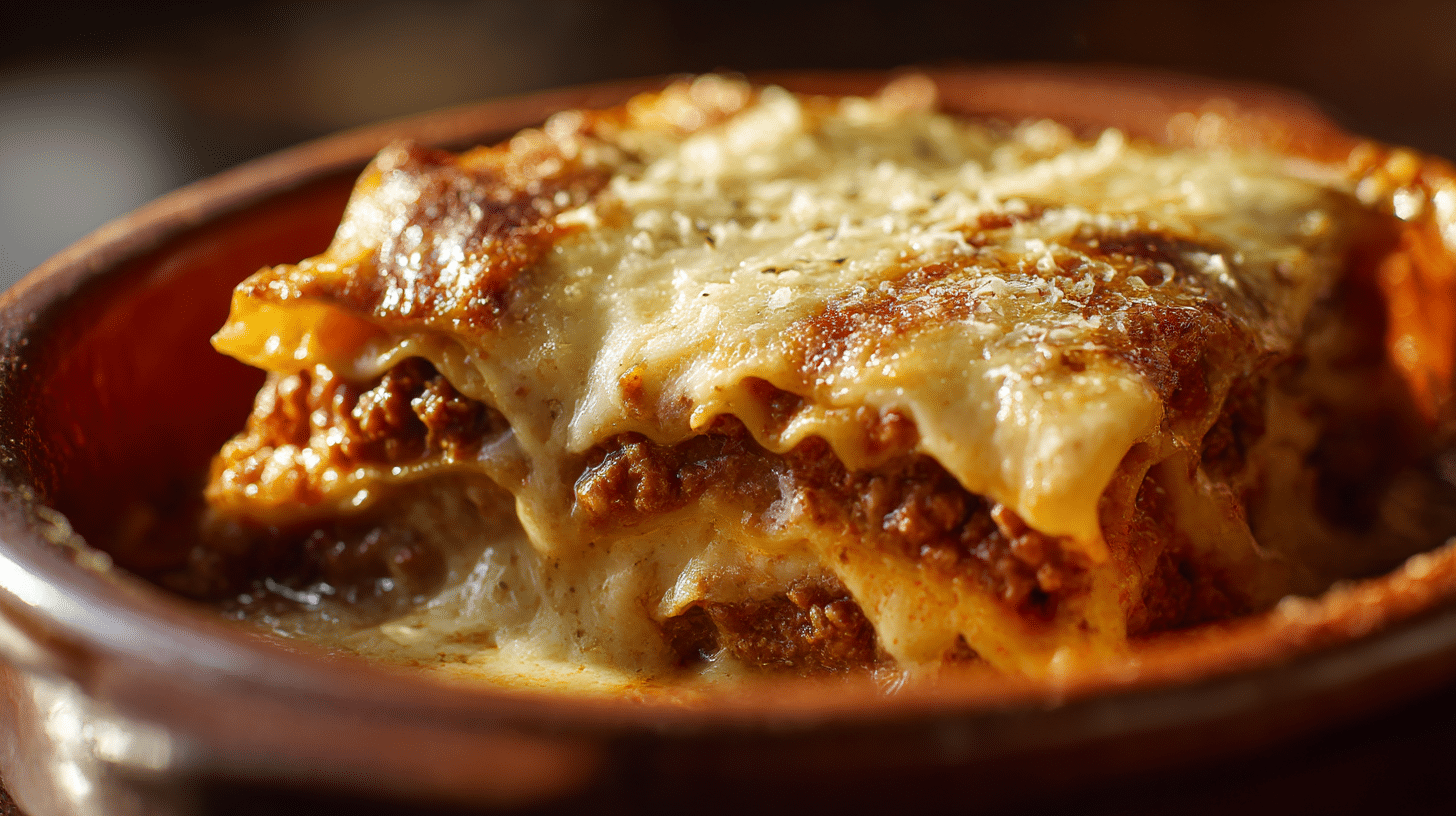 Mini lasagnes individuelles airfryer servies sur une assiette, prêtes à être partagées.