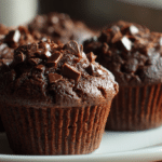 Muffins chocolat airfryer coupés en deux montrant leur moelleux intérieur.