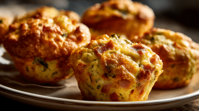 Muffins salés airfryer présentés sur une assiette, croustillants et colorés.