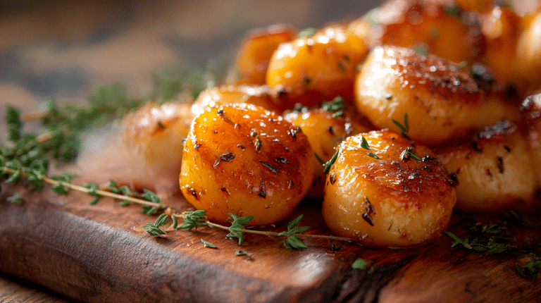 Navets caramélisés airfryer parfaitement croustillants présentés dans un plat coloré.