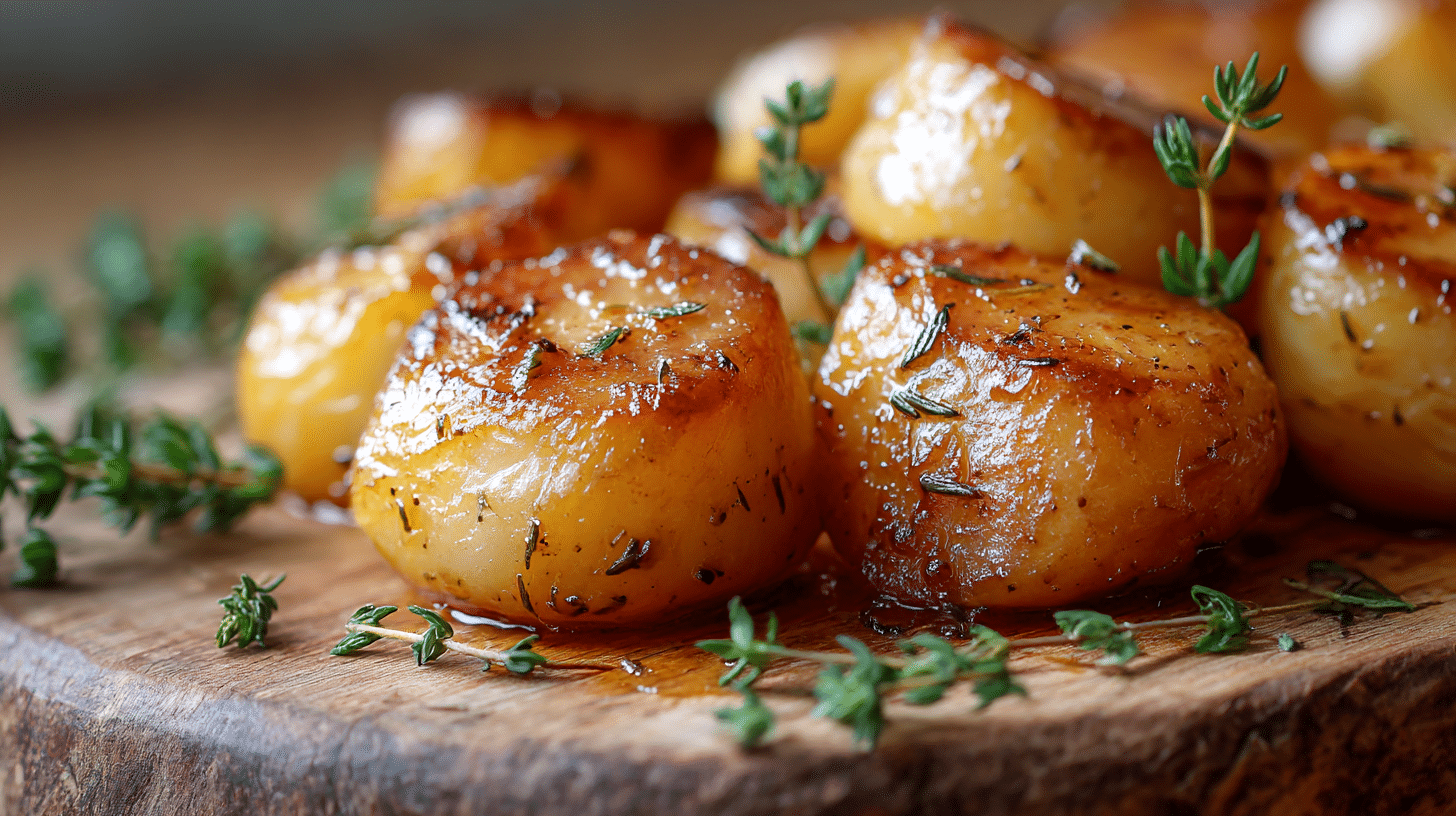 Service de navets caramélisés airfryer, chauds et dorés pour le dîner.