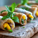 Nems canard mangue airfryer présentés dans une assiette, croustillants et délicieux.