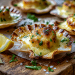 noix saint jacques gratinées airfryer joliment présentées sur une assiette