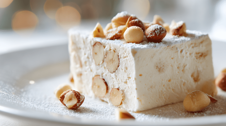 nougat glacé airfryer présenté dans un plat, croustillant et savoureux