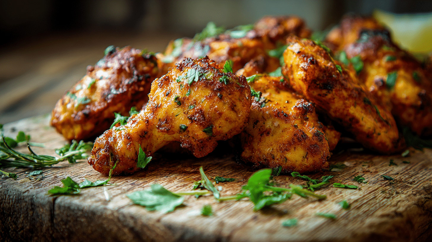 Poulet airfryer santé servi avec des légumes frais, prêt à être mangé.
