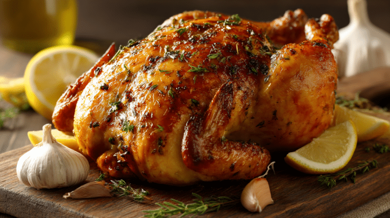 poulet rôti au airfryer croustillant, avec des légumes grillés autour