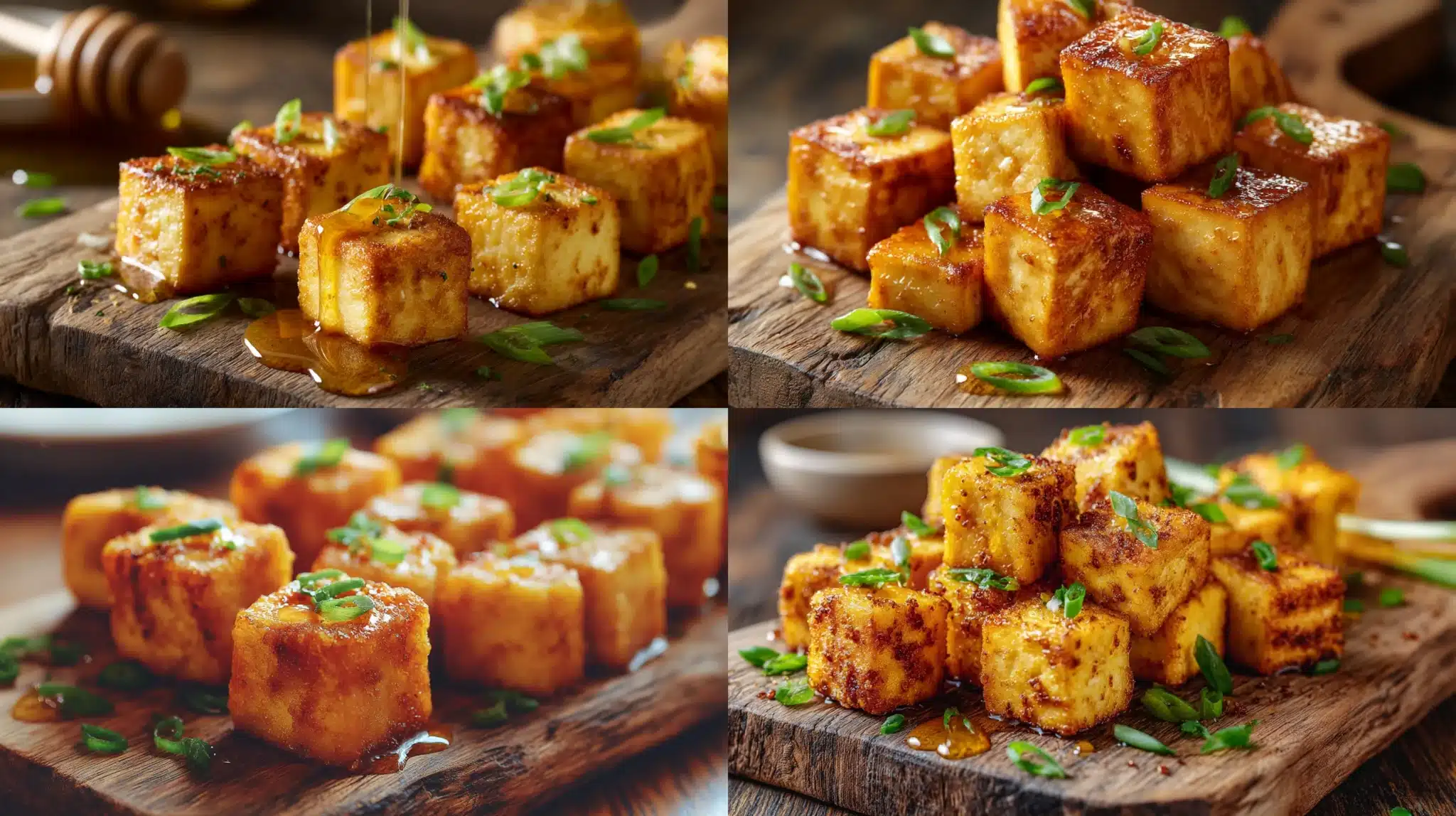 Tofu croustillant airfryer, avec une texture dorée et croustillante.