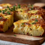 Tortilla espagnole airfryer croustillante vue de haut avec des ingrédients frais