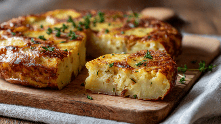 Tortilla espagnole airfryer croustillante vue de haut avec des ingrédients frais