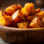 courge butternut rôtie airfryer présentée dans un plat élégant, montrant sa texture croustillante