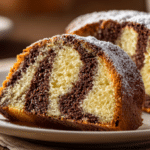 Gâteau marbré vanille chocolat airfryer, montré en coupe pour révéler ses couches
