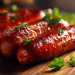 Merguez airfryer grillées, croustillantes et dorées, prêtes à être dégustées.