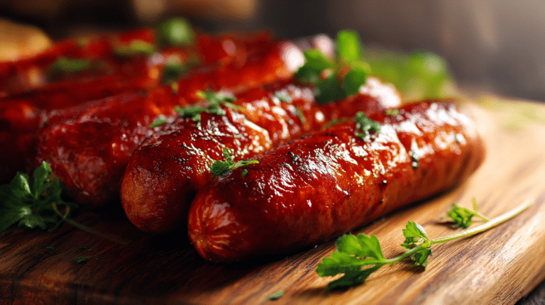 Merguez airfryer grillées, croustillantes et dorées, prêtes à être dégustées.